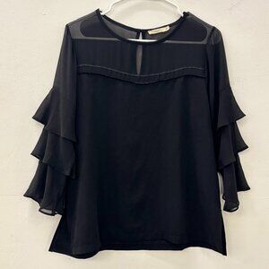 Sheer Black Flutter Sleeve Blouse